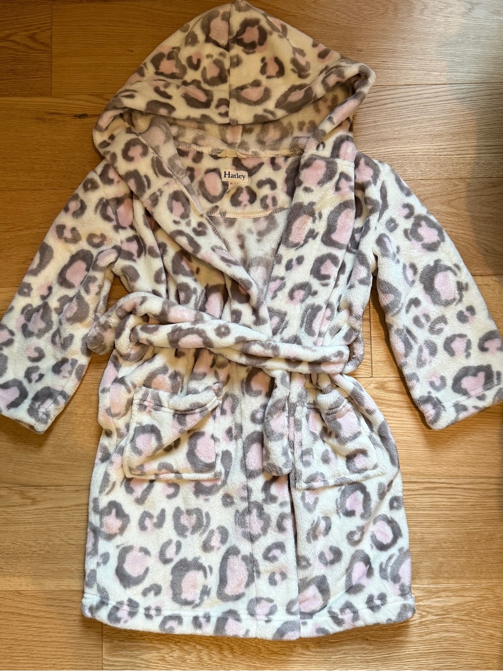 Hatley Pink and Cream Leopard Plush Hooded Kids Robe